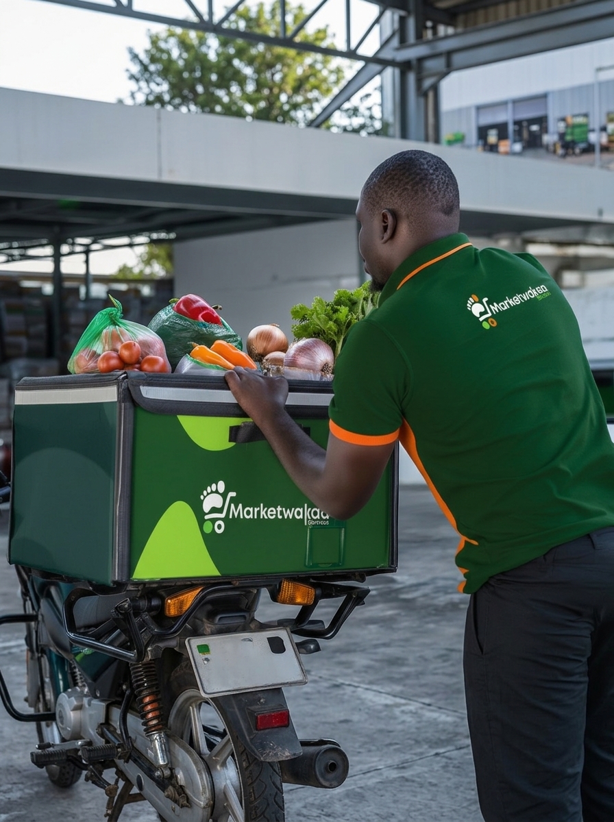 MarketWakaa delivery rider with fresh groceries